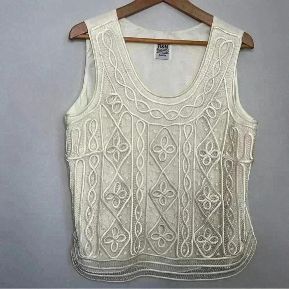 R&M Richards by Karen Kwong Vintage Ribbon Laced Front Tank Top, Petite, Formal - Picture 1 of 6